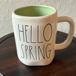 Rae Dunn: White with Pastel Green inside- Hello Spring- Coffee/Tea Mug